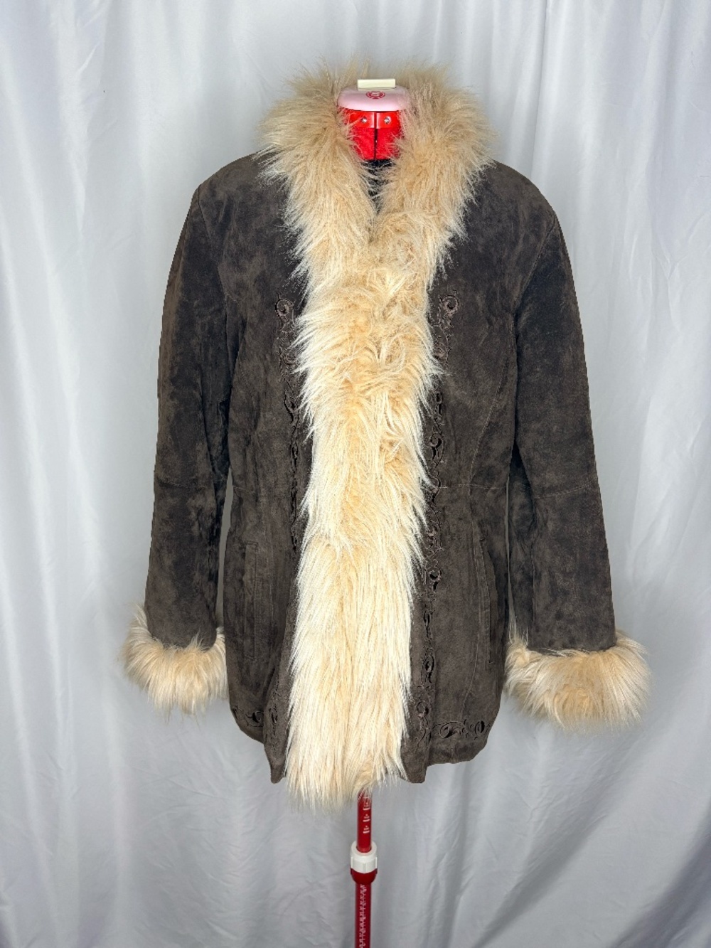 Vintage SEQUENCE 100% Leather Fur Trim Coat 🤎